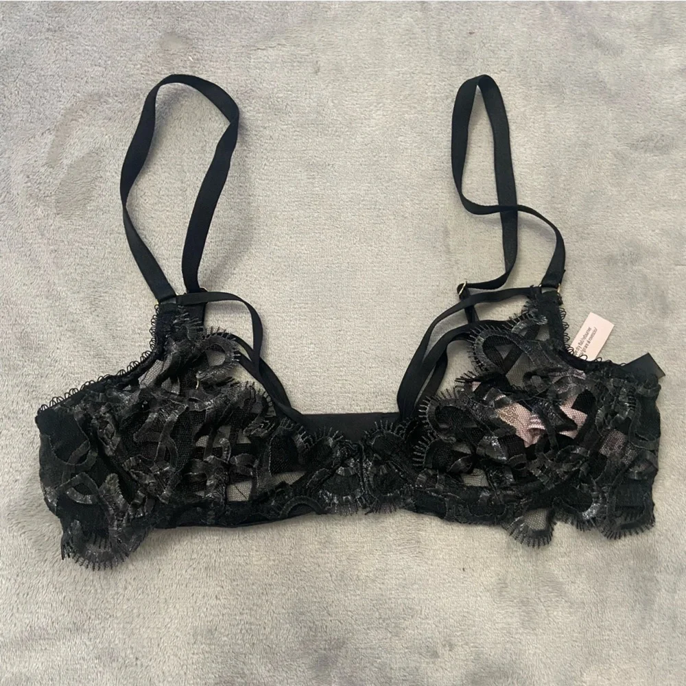 New! SET Victoria’s Secret shimmer heart bra panty black 10284 10409
